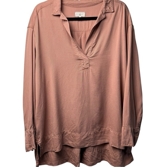 LOU & GREY Women's Tunic Top V Neck Clay Pink Lyocell Oversized Split Popover - Picture 9 of 9
